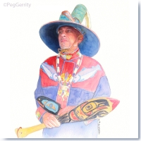 Watercolor Portrait of Tlingit Michael J Williams by Peg Gerrity