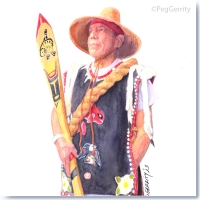 Watercolor Portrait of Tlingit Gerald Mayeda by Peg Gerrity