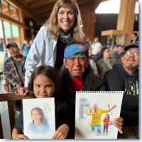 Watercolor Portrait of Tlingit George Dalton and Great Granddaughter by Peg Gerrity