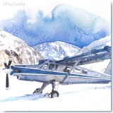 Fly Denali Kilo Whiskey Base Camp Landing Watercolor by Gerrity